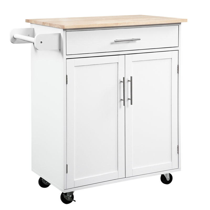 Ferrer Kitchen Island Cart, White - With Drawer, Cabinet & Towel Rack For Robust And Spacious Setting Cart Strong Storage Space