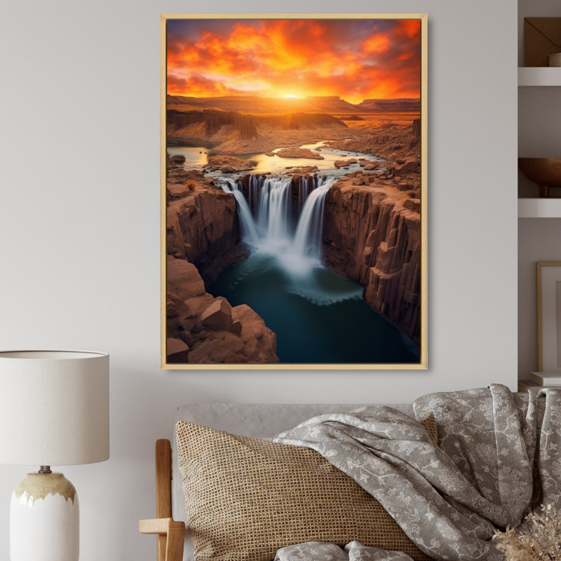 «Sunset On Shoshone Falls Idaho», reproduction d'art sur toile, H 20 po x l 12 po x P 1 po, Cadre flottant en érable