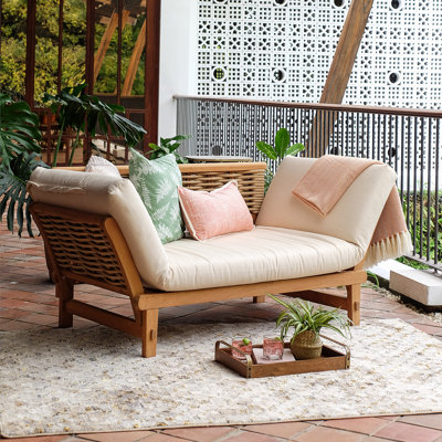 Fumero 79'' Teak Outdoor Patio Daybed with Sunbrella® Cushions