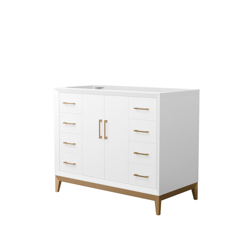 Amici 48" White Freestanding Vanity with Satin Bronze Trim