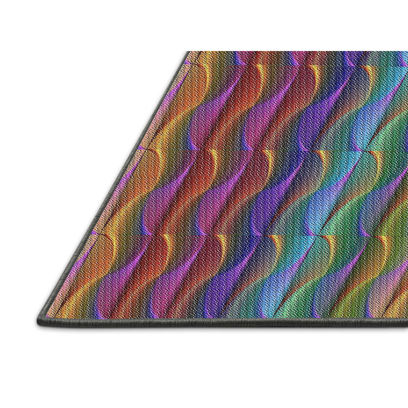 Tapis à motifs vert/jaune/mauve foncé, Rectangle 5 pi x 7 pi