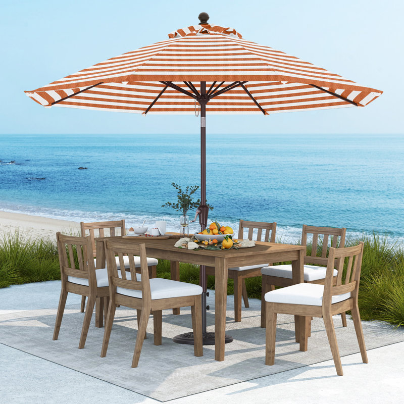 Parasol de patio en oléfine 9 pi 9 pi, Orange / rayures blanches