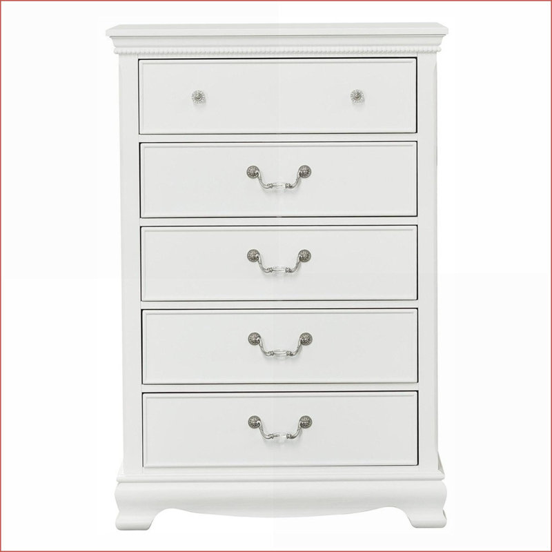 Commodes et amp; Commode 5 tiroirs en bois blanc avec garde-robe traditionnelle | Blanc | Bois