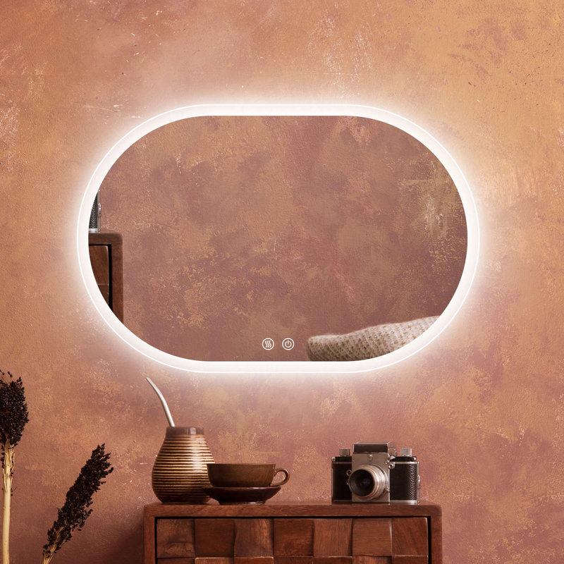 Maleia Frameless Backlit LED Oval Wall-Mounted Bathroom Vanity Mirror with Anti-Fog and Dimmable, 40" x 28"