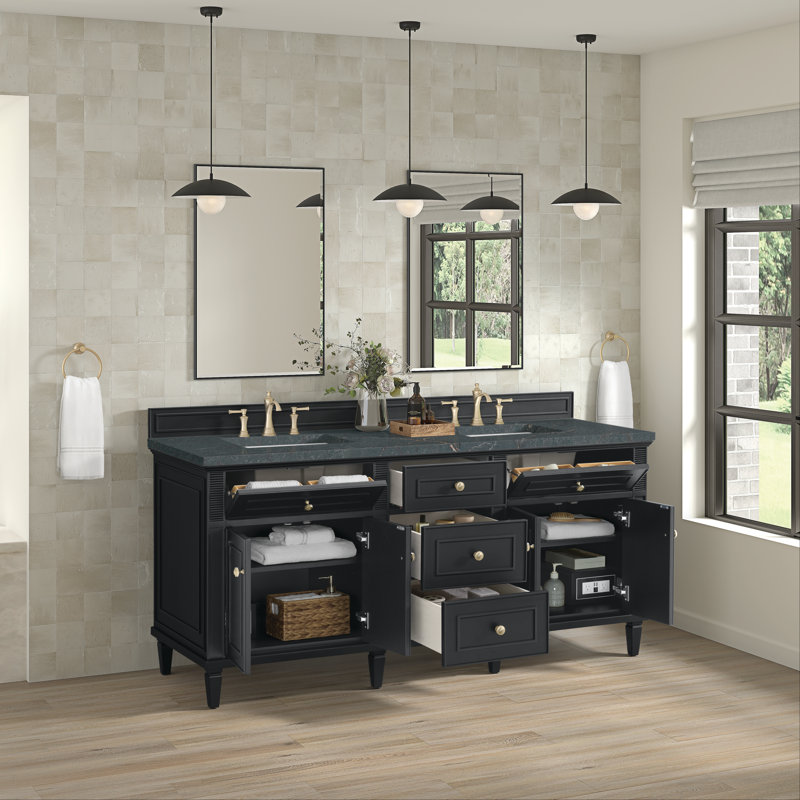 Lorelai 72'' W Double Vanity, Black Onyx, Parisian Blue, 8" Widespread