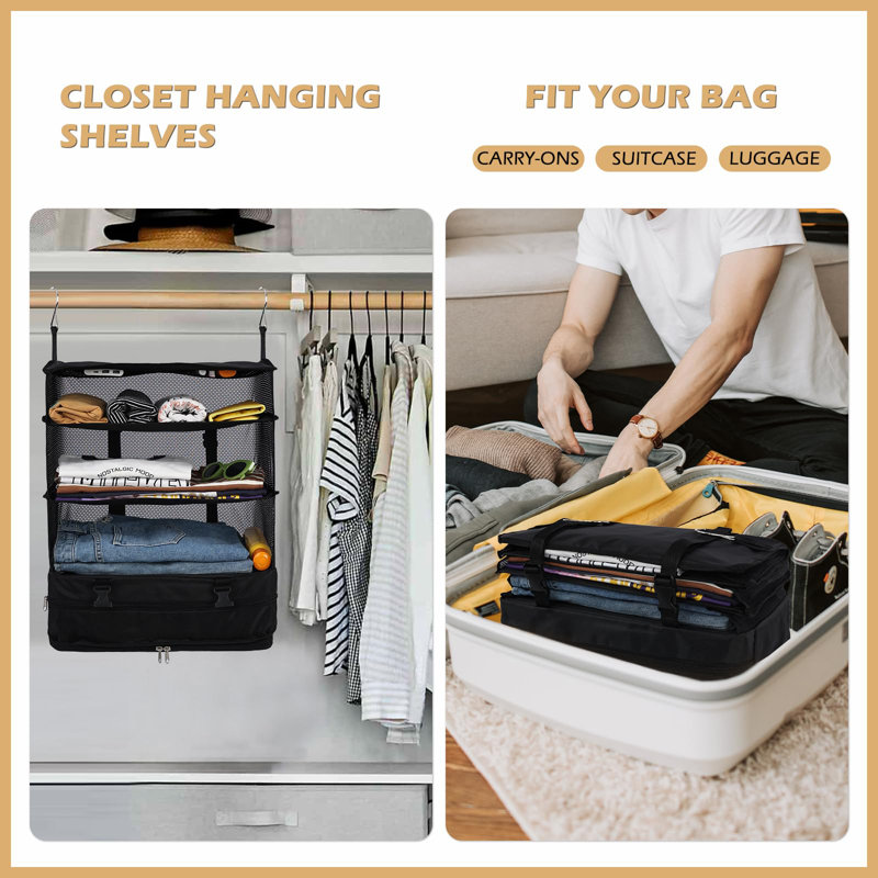 Tissu Oxford lavable à 3 tablettes pliables avec sac de rangement suspendu