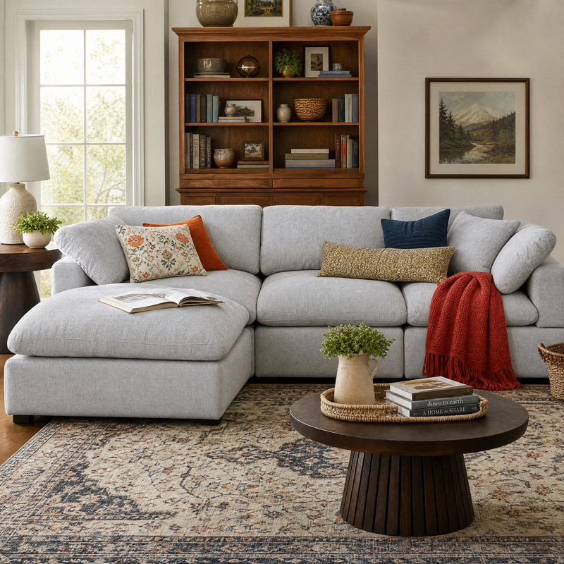 Alyciana Upholstered Sectional Reversible, Light Gray Polyester