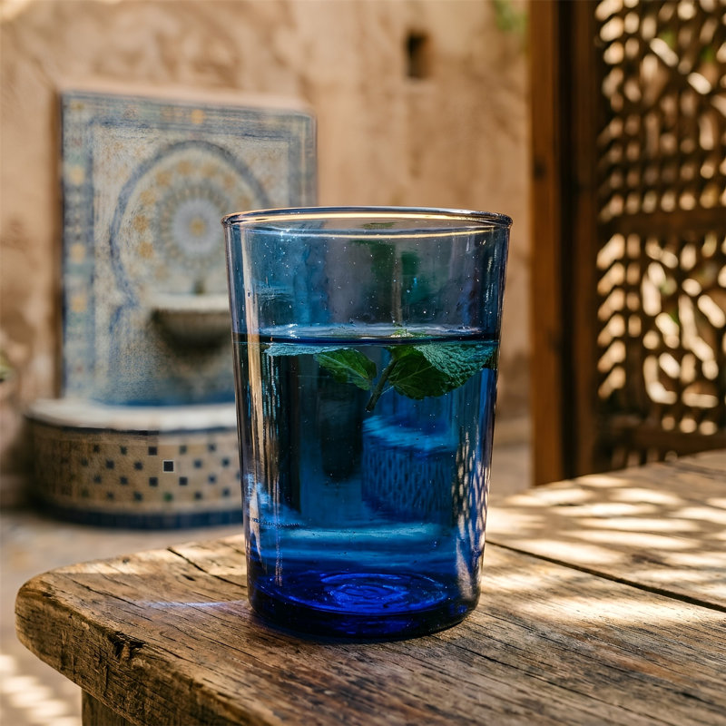 Nicola Spring - 215ml Meknes Tumbler Glasses - Set of 6 Hand-Blown Recycled Glassware, Light Blue