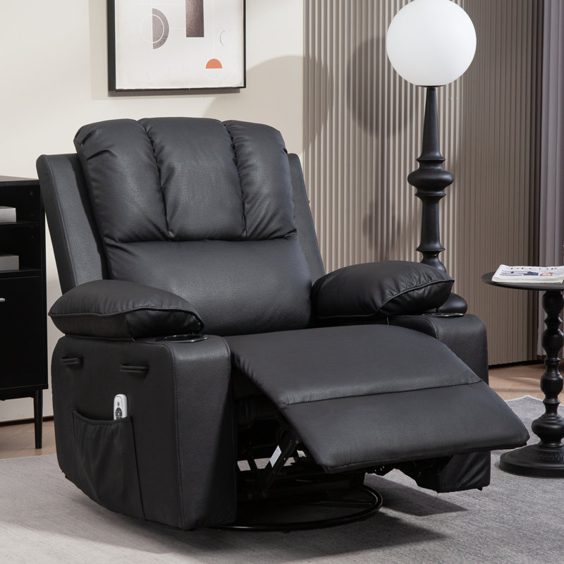 Faux Leather Heated Massage Chair, Swivel Rocker
