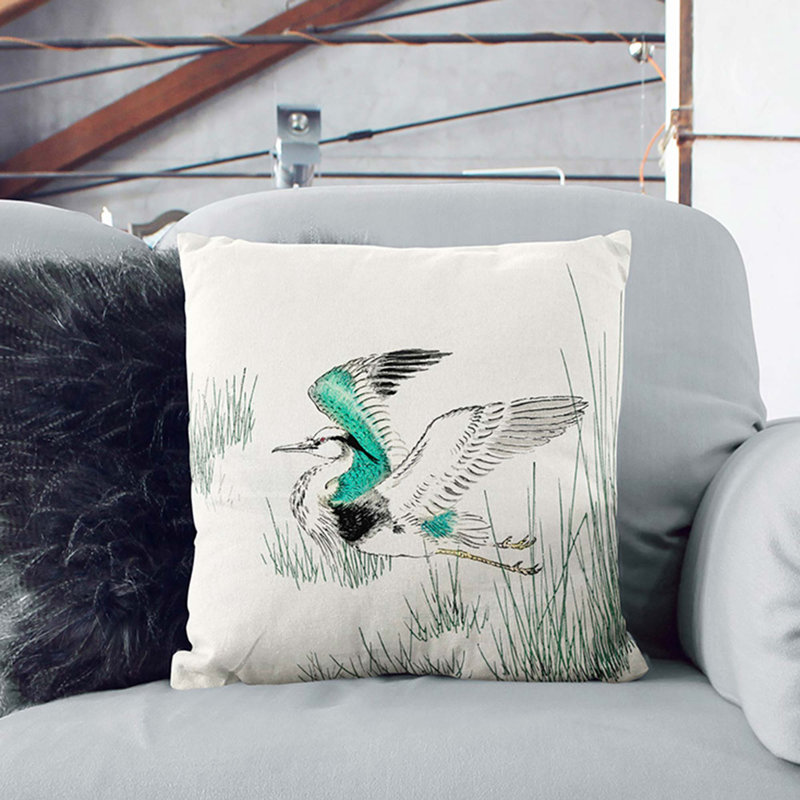 Heron in Flight by Numata Kashu Cushion with Filling, Stone, 55cm H x 55cm W x 20cm D