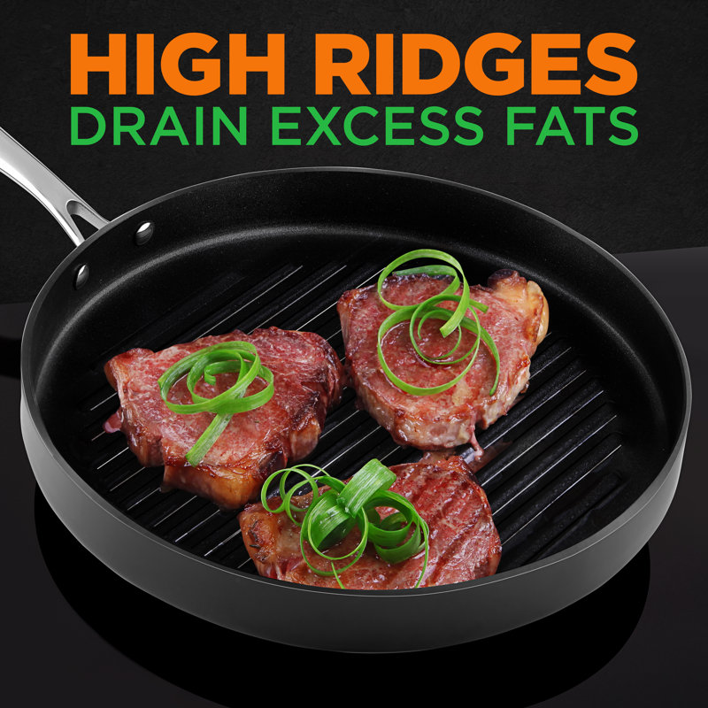 NutriChef Hard-Anodized Nonstick Grill Pan with Riveted Handle