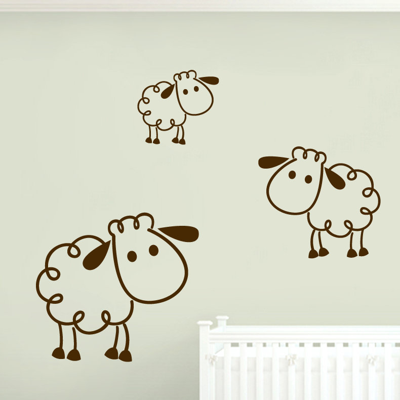 Ensemble de 3 décalcomanies murales pour moutons, Brun