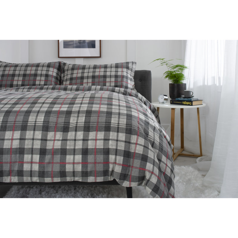 Cotton Plaid Duvet Cover Set with Pillowcases, Single - 1 Standard Pillowcase
