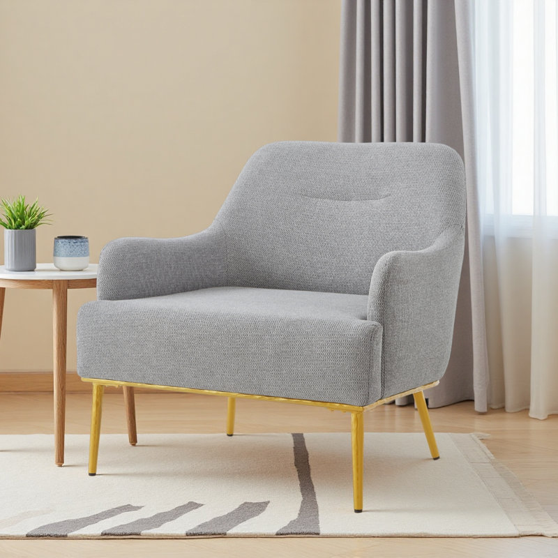 Chaise d'appoint moderne avec dossier incurvé et pieds en métal pour le salon, Gris