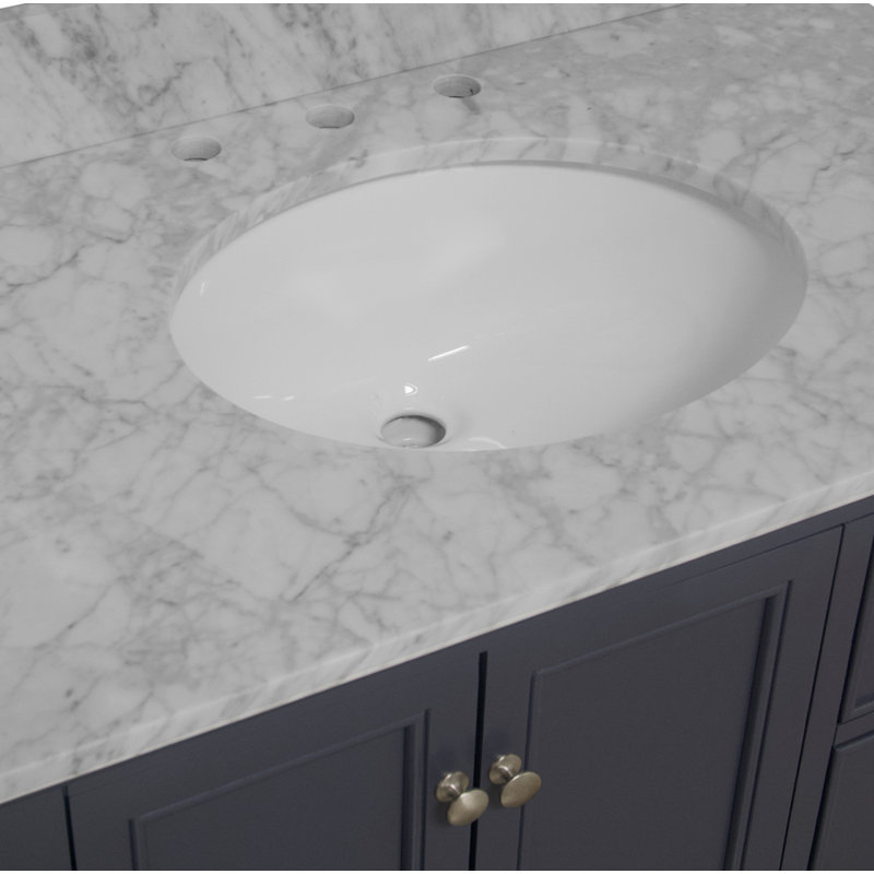Ensemble de meuble-lavabo simple 36 po Ferdinand, Gris marine, Marbre de Carrare