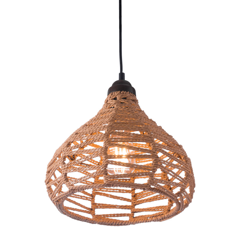 Natural Woven Rope Teardrop Pendant Light with Black Cord