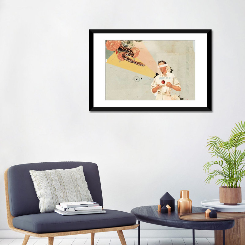 «A», impression sur toile, H 16 po x l 24 po x P 1 po, Papier beaux-arts encadré noir, Blanc
