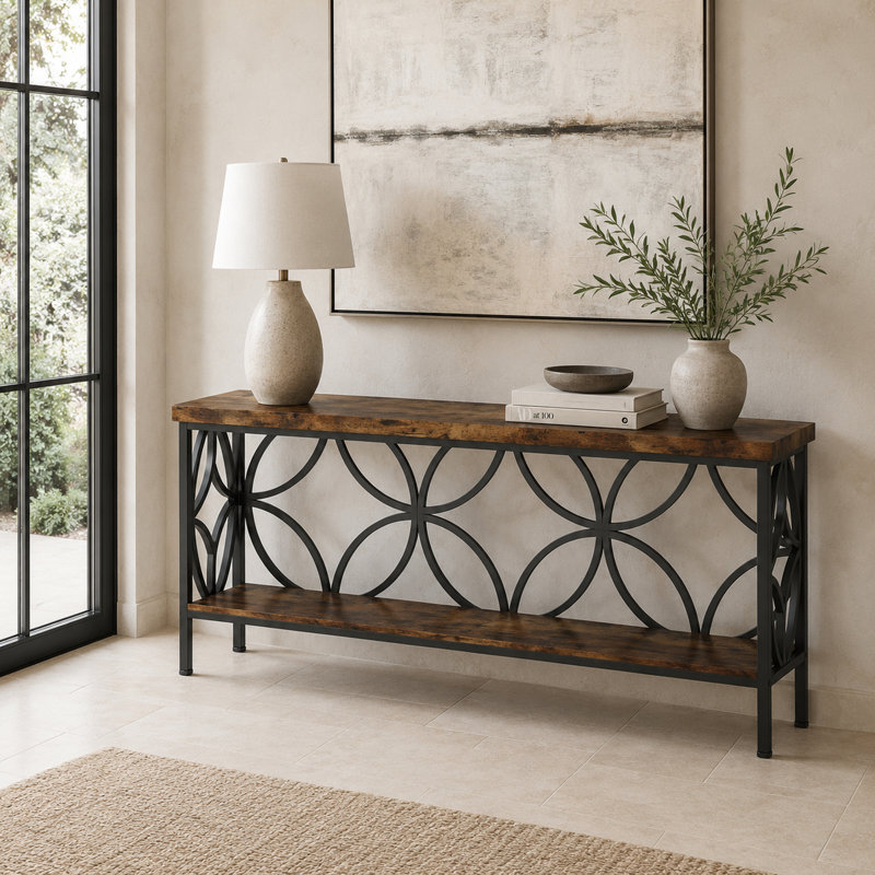 Table console étroite de 70,9 pouces, Brun, Brun, Brun