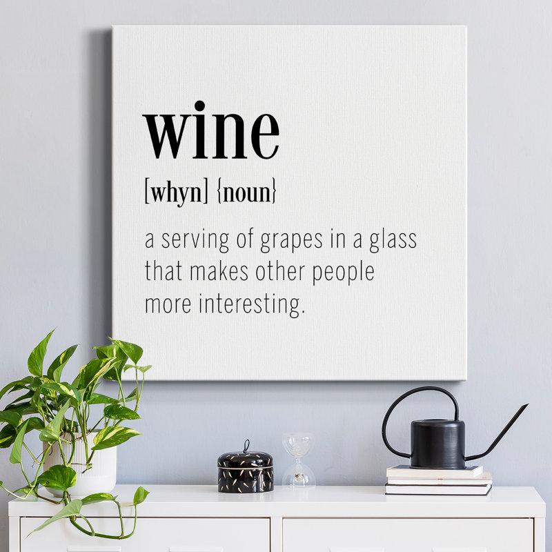 "Wine", art textuel sur toile tendue, H 40 po x l 40 po x P 1 po
