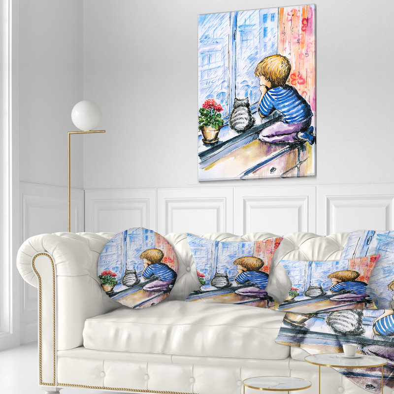 Coussin lombaire de ville à l’oreiller de petit garçon et de chats