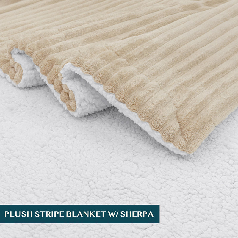 Cream Beige Reversible Sherpa Fleece Throw Blanket