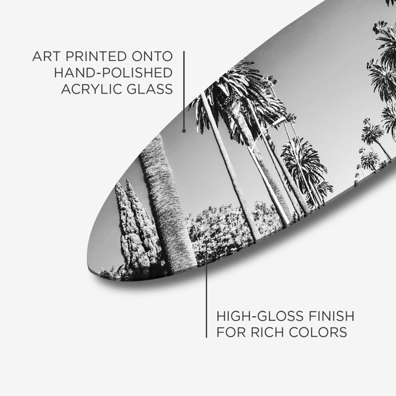 Oliver Gal Beverly Drive Surfboard Coastal - Die-Cut Acrylic Glass Wall Art Sculpture