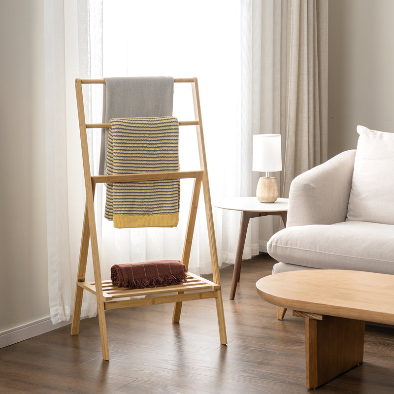 Foldable Beige Freestanding Bamboo Quilt Rack