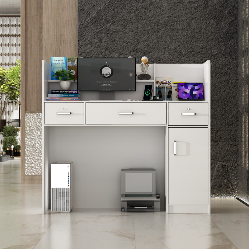 Modern Dual-Color Reception Desk With Storage And Sleek Design