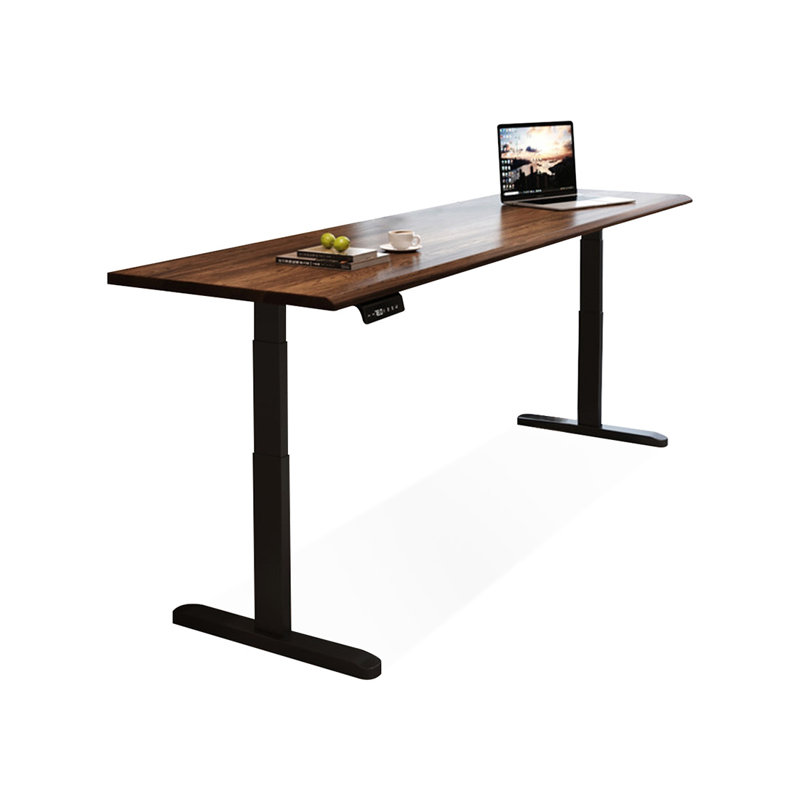 Bureau en bois massif brun et noisette + acier noir, 46.46" H x 70.87" W x 23.62" D