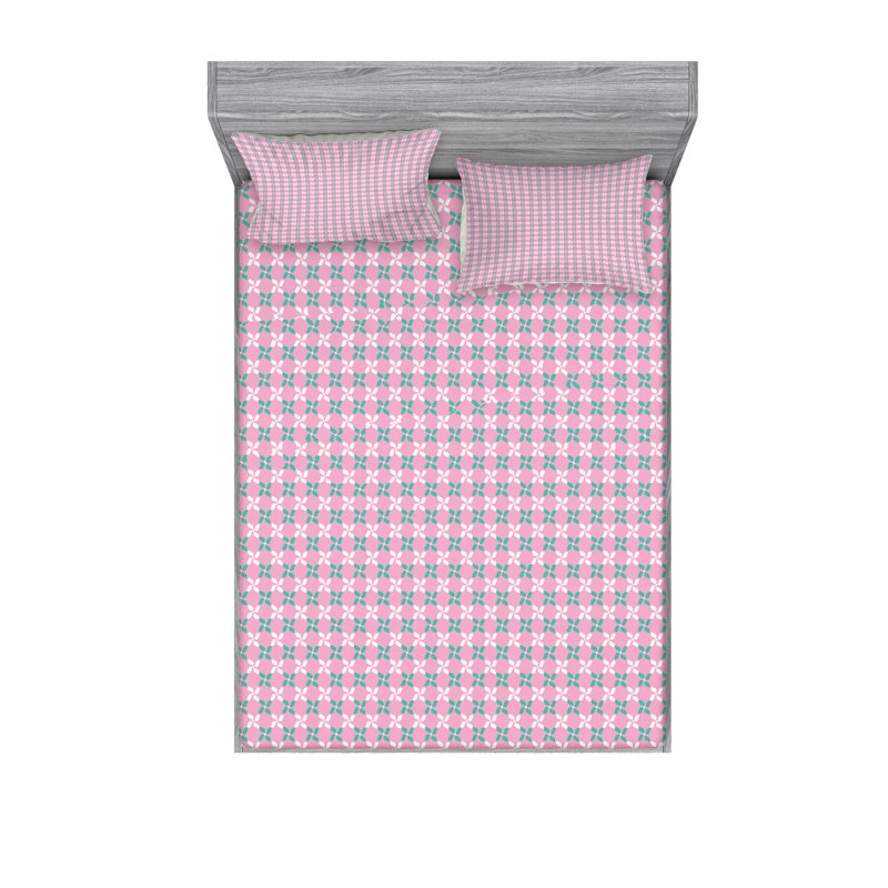 Microfiber Floral Sheet Set, Japanese Lines Eastern Geometric, Full/Double Sheet Set + Fitted Sheet