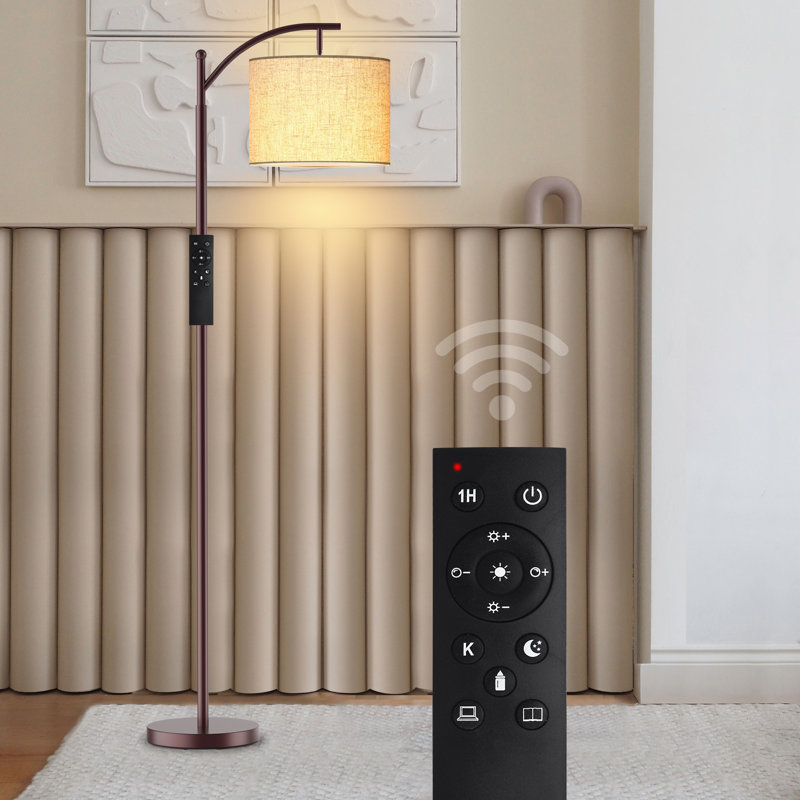 62" Arched Floor Lamp with Remote Control and Bulb Included, Brown