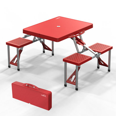 Patio Red Plastic Portable Camping Table Chair Set