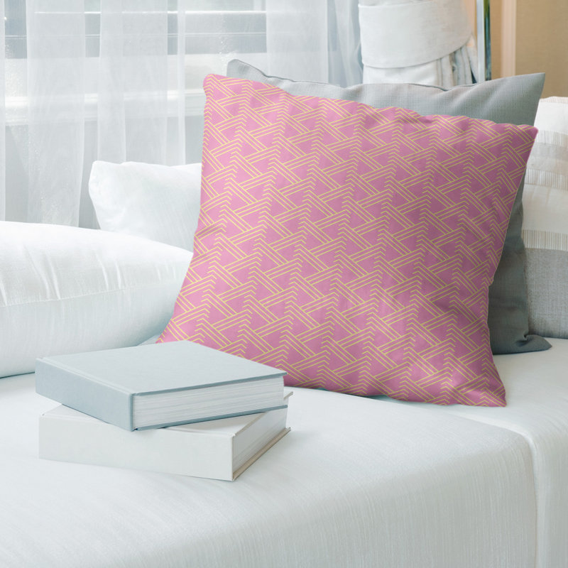 Housse Coussin décoratif motif Zig Zag, 16 po x 16 po, Rose double/jaune, Faux lin