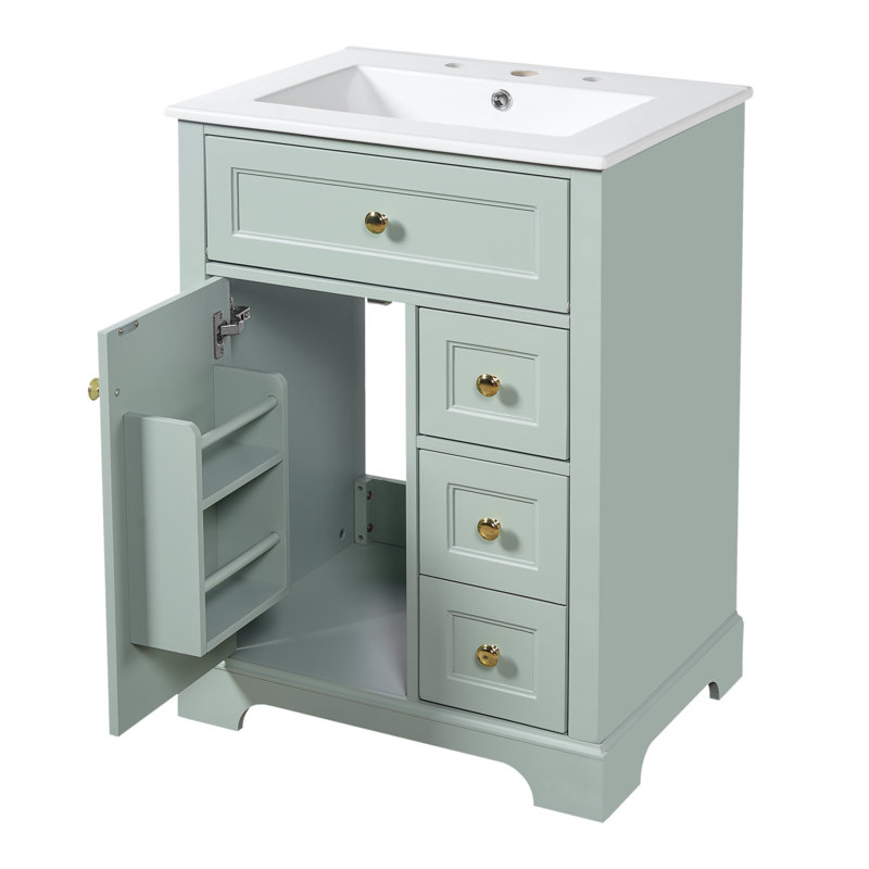 Meuble-lavabo compact avec lavabo, panneau de fibres à densité moyenne et bois de pin, conception moderne