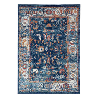 8' X 10' Blue Floral Power Loom Area Rug