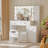 Farmhouse 43.3" Vanity Desk with Hollywood Mirror Lights, Rustic Dressing Table Set with 2 Drawers & 2 Cabinets, Large Makeup Vanity with Stool for Bedroom, Distressed Wood Vanity Desk with Storage-1337885771