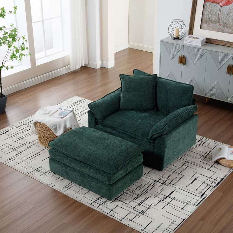 Fauteuil d'appoint avec repose-pieds Modern Chenille, Chenille verte