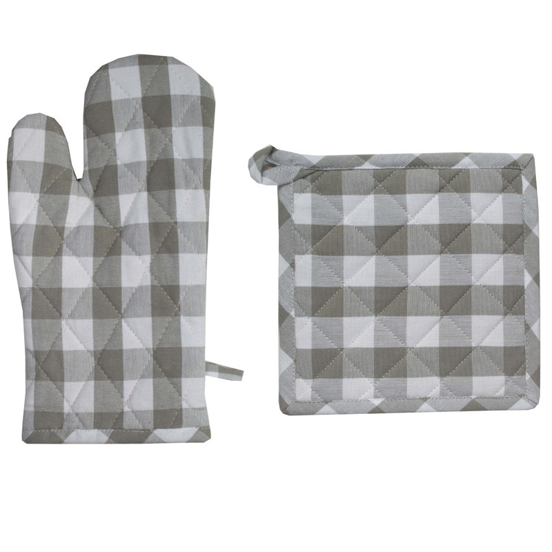 Dunroven House, Inc. Geometric Cotton Potholder & Oven Mitt Set, Gray