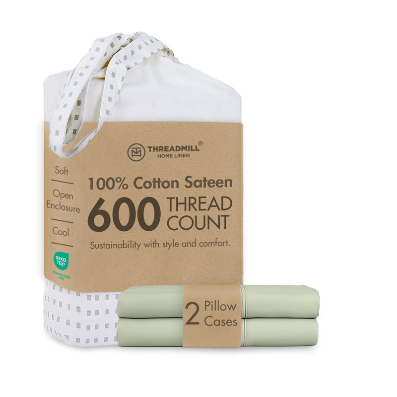 Ensemble de taies d'oreiller en satin de coton 600 fils Threadmill | Uni, jacquard et rayures, Pillowcases - King