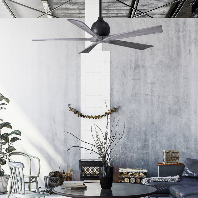 52" Irene 5-Blade Ceiling Fan with Wall Remote, Barn Wood, 60", Matte Black