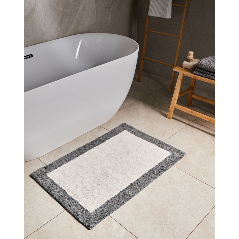 Cotton Non-Slip Bath Mat, Beige/Grey