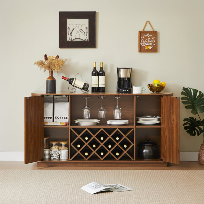 Buffet de 58 po avec porte-bouteilles et porte-verres