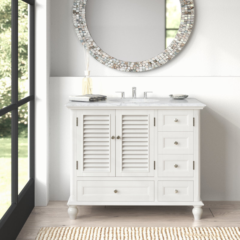 Hansford 42'' Single Bathroom Vanity with Marble Top, Antique White
