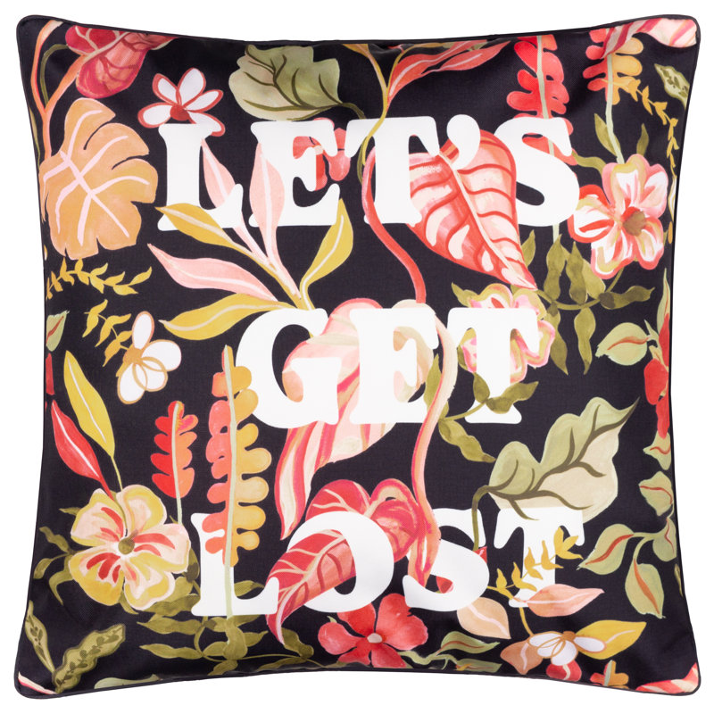 Tropical Bloom Indoor / Outdoor Floral Square Throw Cushion, Black/Pink/Green Tropical Bloom Lost