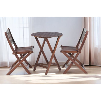 Ensemble bistro 3 pièces en bois d'acacia, meubles de patio pliants en bois pour porche de jardin avec 1 table basse et 2 chaises pliantes, teint naturel