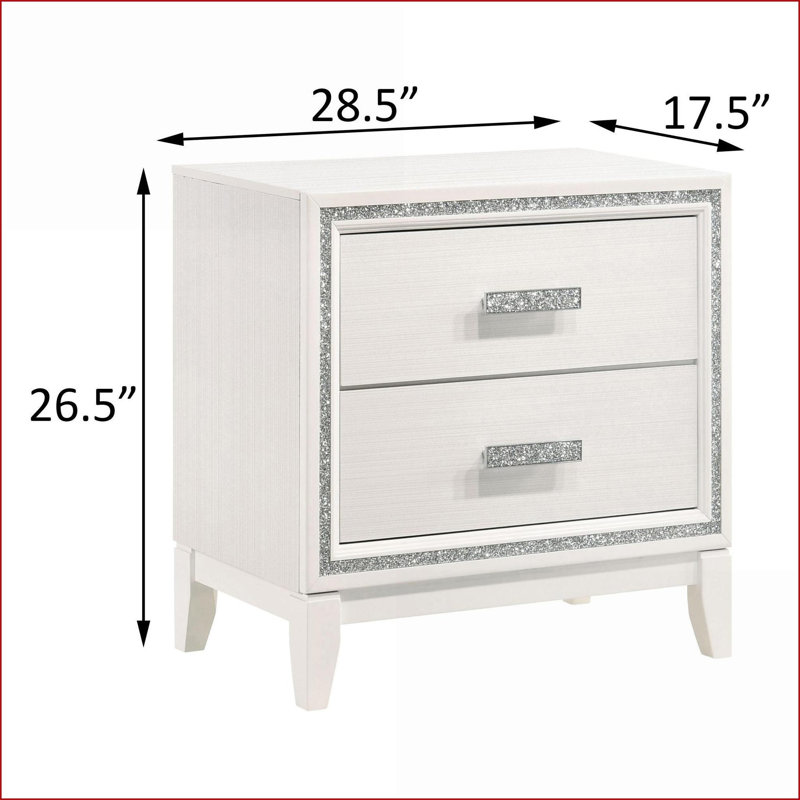 Table de chevet blanche moderne à 2 tiroirs avec rangement White Glam, Blanc