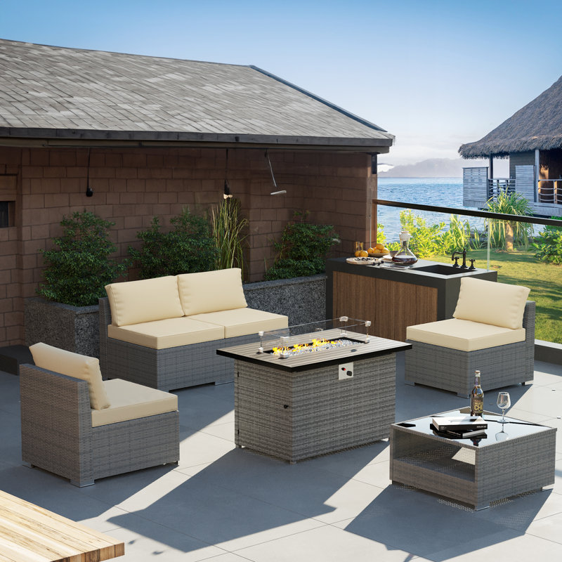 Ensemble de conversation modulaire avec coussins 6 pièces Tijen, Beige