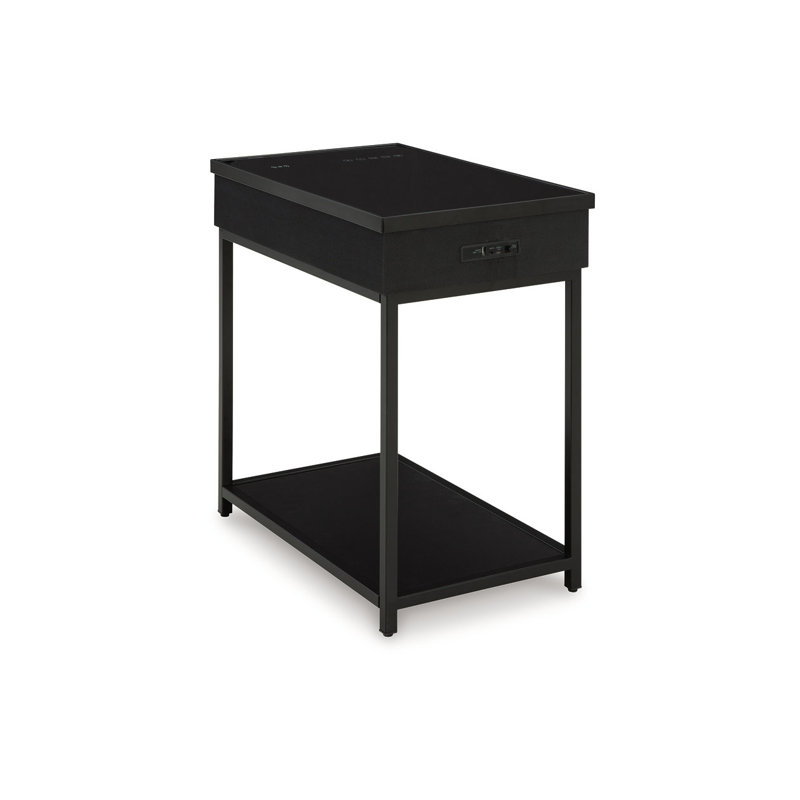 Black Metal and Glass Rectangular Accent Table with USB Charging