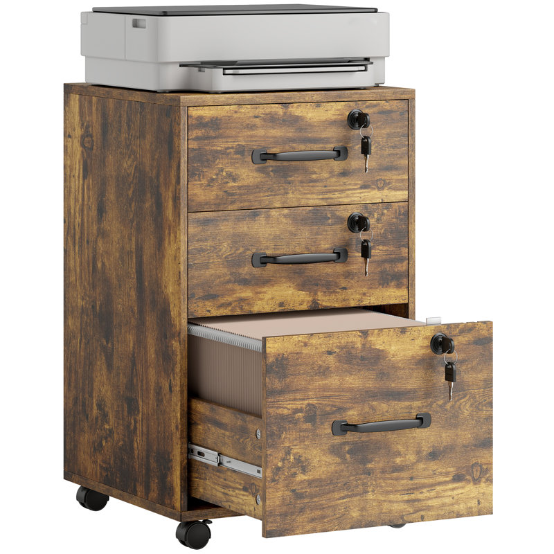40cm Wide 3 -Drawer File Cabinet, Rustic Brown