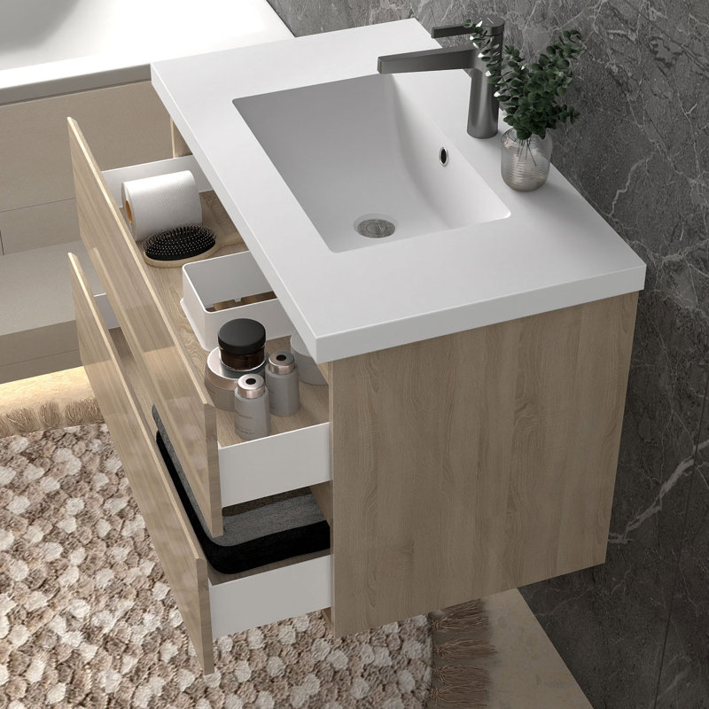 790mm Single Bathroom Vanity with Integrated Resin Basin
